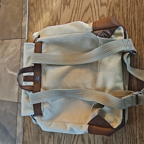Fossil Tan Canvas and Leather Drawstring Backpack Rucksack Laptop Bag - Picture 8 of 16